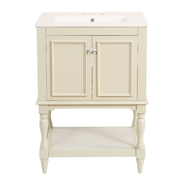 English Elm 24'' French Style Bathroom Vanity with Ceramic Sink Soft Close Cabinet and Drawer Beige N710P411341Y