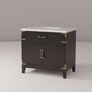 English Elm Black Oak Single Vanity 36" W With Premium Carrara Marble Top, Soft-Close Doors & Stylish Storage B2731P260909