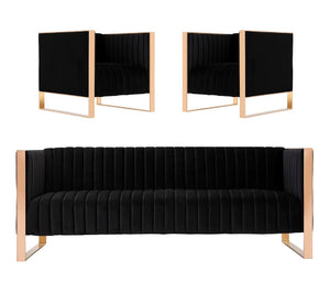 Manhattan Comfort Trillium Mid-Century Modern 3 Piece - Sofa and Arm Chair Set Black and Gold 3A-SS559-BK
