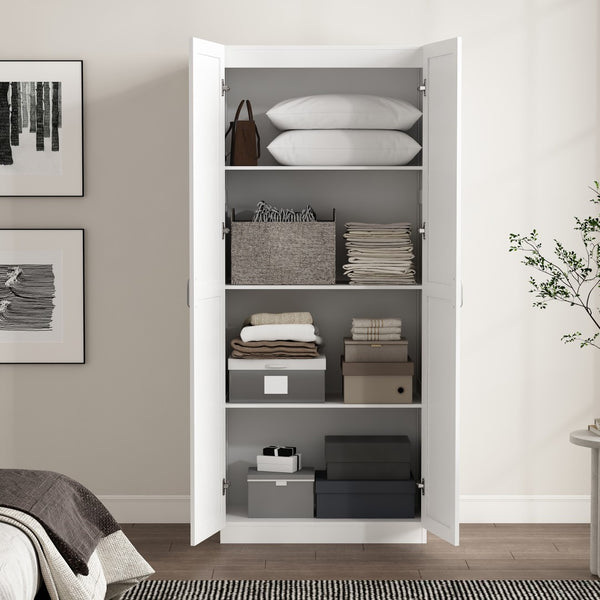 Manhattan Comfort Cornelia Modern Storage Closet With 7 Adjustable Shelves And Soft-close Doors For Elegant Organization White Mdf 3bc-wh