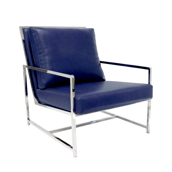 Pasargad Luxe Navy Faux Leather Armchair With Stainless Steel Base For Modern Comfort & Style Navy Faux Leather Y-1016n