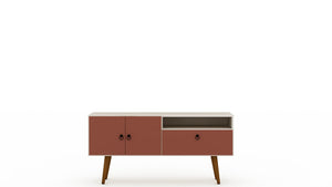 Manhattan Comfort Tribeca Mid-Century Modern TV Stand Off White and Terra Orange Pink 3PMC85