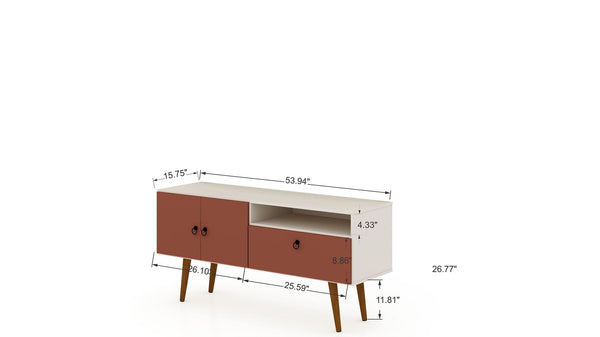 Manhattan Comfort Tribeca Mid-Century Modern TV Stand Off White and Terra Orange Pink 3PMC85