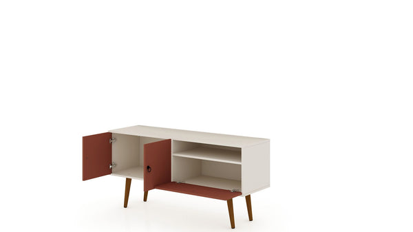 Manhattan Comfort Tribeca Mid-Century Modern TV Stand Off White and Terra Orange Pink 3PMC85