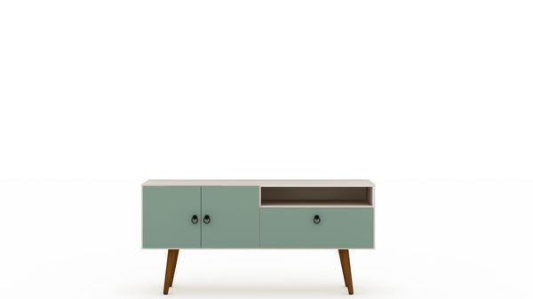 Manhattan Comfort Tribeca Mid-Century Modern TV Stand Off White and Green Mint 3PMC86