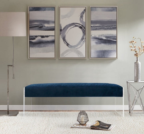 Pasargad Home Tribecca Velvet Upholstered Vanity Seat With Acrylic Base For Modern Decor Elegance Navy Acrylic & Velvet Bench-137