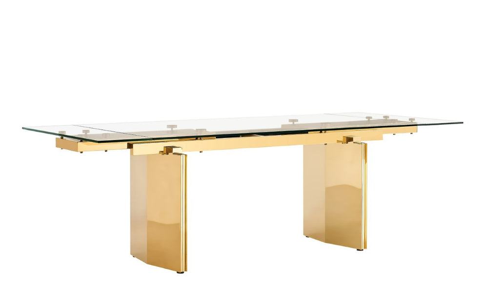 VIG Furniture Nassim Glam Extendable Dining Table With 12Mm Tempered Glass Top & Gold Stainless Steel Base VGZA-T105-S-GLD