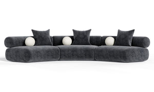 VIG Furniture Simpson Dark Grey Curved Modular 3-Piece Sectional Sofa With Toss Pillows, Foam & Pocket Spring Support VGOD-ZW-23018-GRY-MOD-3-Piece Sectional