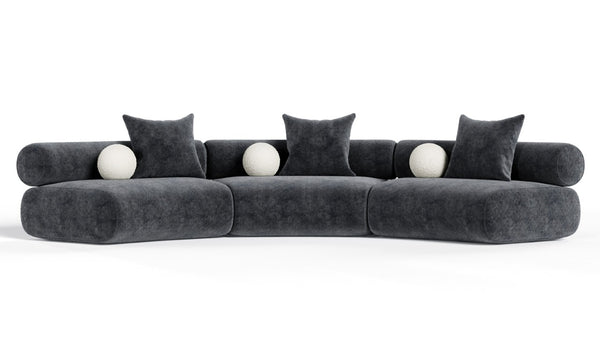 VIG Furniture Simpson Dark Grey Curved Modular 3-Piece Sectional Sofa With Toss Pillows, Foam & Pocket Spring Support VGOD-ZW-23018-GRY-MOD-3-Piece Sectional