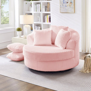 English Elm 360° Swivel Round Corduroy Lounge Chair Oversized Sculptural Seat for Living Room Pink W3705S00040