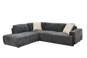 English Elm Sleeper Sectional with Storage Chaise Tufted Chenille Pull Out Sofa Bed Living Room Dark Grey W1417S00218