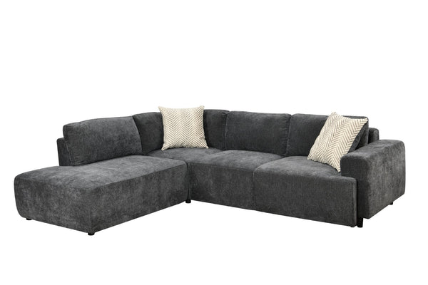English Elm Sleeper Sectional with Storage Chaise Tufted Chenille Pull Out Sofa Bed Living Room Dark Grey W1417S00218