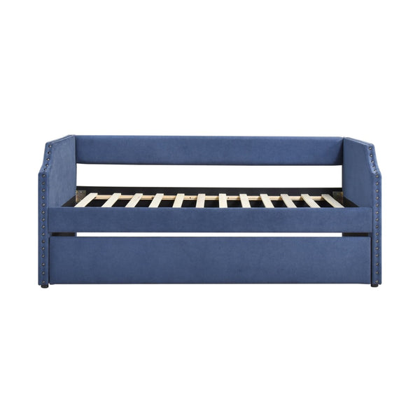 English Elm Modern Upholstered Daybed with Pull Out Trundle Nailhead Trim Twin Guest Room Piece Blue B011P256299