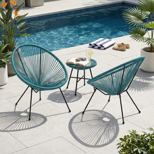 English Elm Anson Outdoor Accent Chairs Set of 2 Woven Rattan Basket Seat Patio Lounge Pair Teal N773P404950T