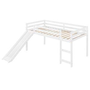 English Elm Loft Bed with Built-in Slide Solid Pine Twin Frame for Kids Bedroom Play N708P360093K