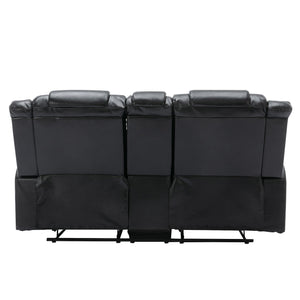 English Elm 2 Seater Home Theater Recliner with Cup Holders and Hidden Storage Box, PU Upholstery, Manual Recline Comfort Black WF323619AAB