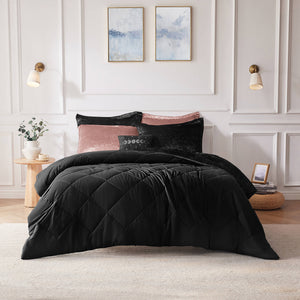JLA Home Intelligent Design - Velvet Crushed Comforter Set with Quilted Diamond Top, Hypoallergenic Fill, Machine Washable Luxury 90 L x 68 W x 1.5H ID10-1942