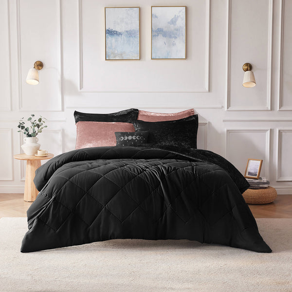 JLA Home Intelligent Design - Velvet Crushed Comforter Set with Quilted Diamond Top, Hypoallergenic Fill, Machine Washable Luxury 90 L x 68 W x 1.5H ID10-1942