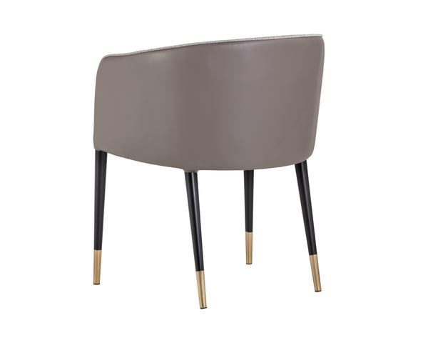 Sunpan Asher Dining Armchair - Modern Barrel Back Design with Black Steel Legs and Elegant Gold Foot Caps Flint Grey / Napa Taupe