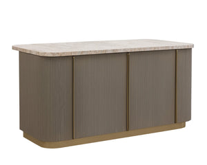 Sunpan CATALDI Kitchen Island with Marble Top & Taupe Faux Leather – Elegant Versatile Prep & Workspace 112291