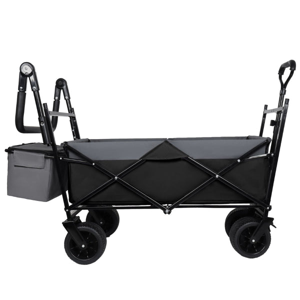 English Elm With Canopy and Steel Frame Collapsible Wagon All-terrain Heavy Duty Outdoor Cart Black W2932P326774