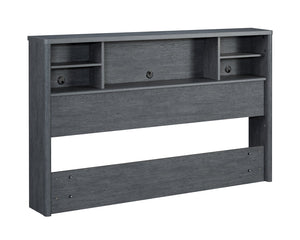 English Elm Full/Queen Denim+Brown Bookcase Headboard with Adjustable Shelves, Spacious Top Shelf, Easy Assembly B356P354479