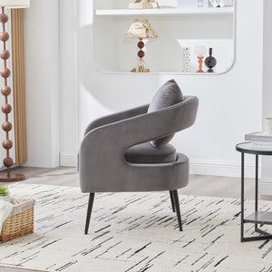 English Elm Modern Upholstered Velvet Open Back Accent Chair with Metal Legs, Cozy Barrel Armchair for Living Room Guestroom Charcoal W3118P312816