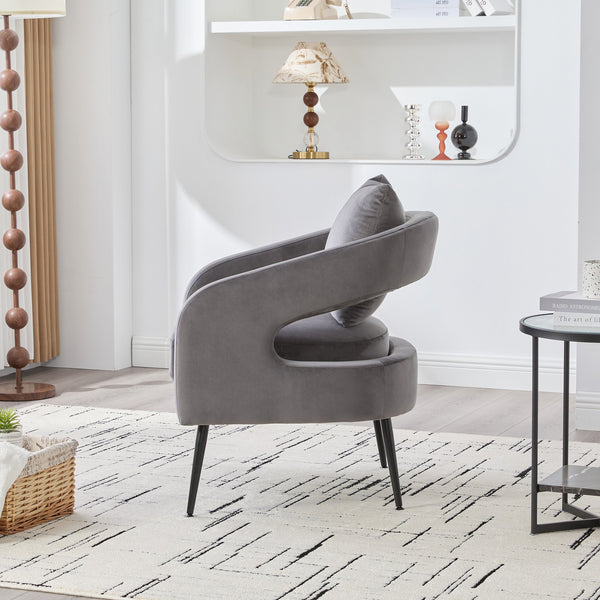 English Elm Modern Upholstered Velvet Open Back Accent Chair with Metal Legs, Cozy Barrel Armchair for Living Room Guestroom Charcoal W3118P312816