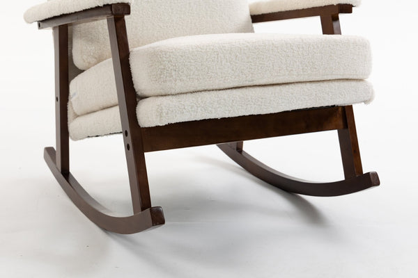 English Elm Mid Century Modern Rocking Chair Solid Wood Frame Upholstered Seat with Lumbar Cushion Antique White W2530P418996