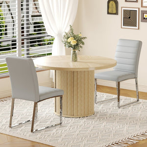 English Elm 2piece Round Pedestal Dining Set with Fluted Column Base Pu Chairs Storage Shelf W2920S00075