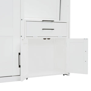 English Elm Twin Murphy Wall Bed with Integrated Closet Drawers and Desk for Studio Spaces White LP000595AAK-2