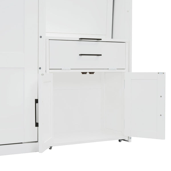 English Elm Twin Murphy Wall Bed with Integrated Closet Drawers and Desk for Studio Spaces White LP000595AAK-2