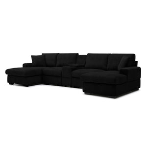 English Elm U Shaped Oversized Sectional Sofa with Double Chaise Console Cup Holders and Usb Port Black W1117S00326