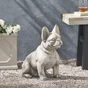 English Elm Christopher Knight Home® - DOG French Bulldog Garden Sculpture Cast Stone Outdoor Accent with Antique Wash, Durable Charm Rustic White 70293.00RUSWHTGRN