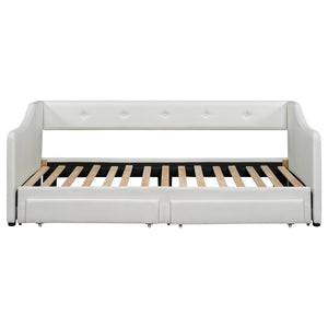 English Elm Twin XL Upholstered Daybed with Two Drawers — Convertible King Sofa Bed, Buttoned Back, Linen Upholstery Beige DL002056AAA