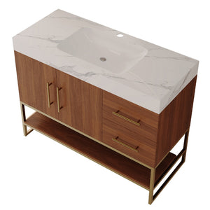 English Elm 36" Freestanding Bathroom Vanity Sintered Stone Top Integrated Basin Gold Hardware W3136S00057