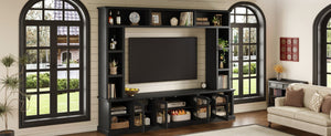 English Elm Entertainment Wall Unit with Glass Doors Open Shelving Mdf Living Room Storage Black N710S688100B