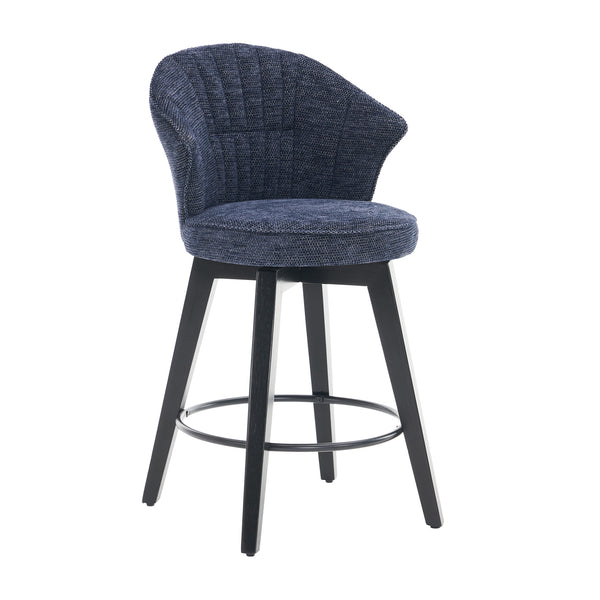 English Elm 008-Wing Upholstered Swivel Counter Stools Set of 2 with Solid Wood Legs, Chenille Comfort & 250lb Capacity Blue W2636P239837