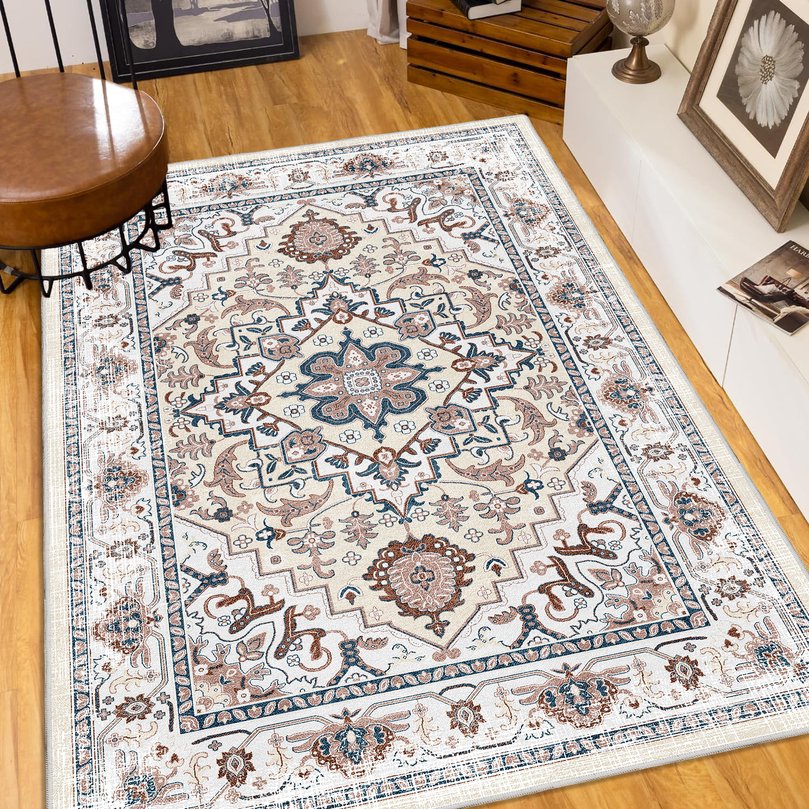 English Elm Area Rug 8X10 Vintage Bohemian Floral Design In Orange-Yellow - Non-Slip, Washable For Any Room W2907P265121