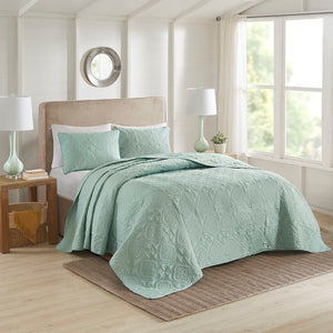 JLA Home 510 Design - 3 Oversized Reversible Bedspread Set with Quilted Medallion Texture, Hypoallergenic Microfiber Comfort Seafoam 5DS13-0171