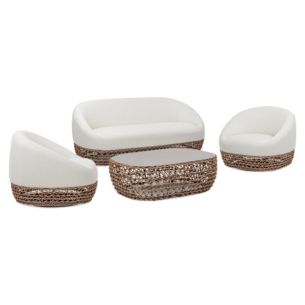 English Elm Jennifer Taylor Home - Willow 71" Outdoor Upholstered Deep Seating Sofa with Axroma Olefin, Golden Brown Wicker, Wheat Beige Elegance B2719P305700