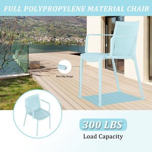 English Elm Summer 5 Piece Stackable Polypropylene Outdoor Dining Set with Round Table for Patios Light Blue,White W3450S00022