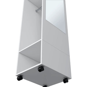 English Elm White Sleek 3-Shelf Wardrobe on Wheels with Mirror Door, Melamine Finish, Space-Saving Storage Solution B062P227646