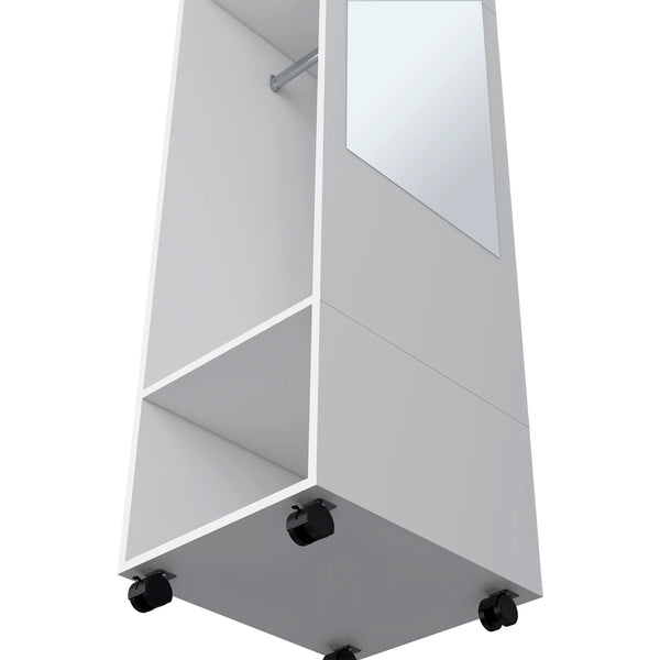 English Elm White Sleek 3-Shelf Wardrobe on Wheels with Mirror Door, Melamine Finish, Space-Saving Storage Solution B062P227646