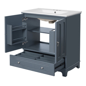 English Elm 30" Modern Bathroom Vanity with Ceramic Sink, Solid Wood Frame, Soft-Close Drawer & Adjustable Shelf Blue N710P293306C