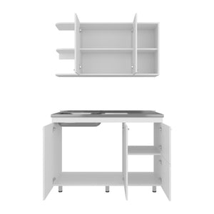 English Elm Byron Two Piece White Kitchen Cabinet Set with Sink Basin Six Doors Nine Shelves B097S00227