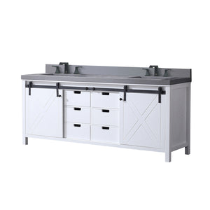 English Elm White Double Bath Vanity 80 in with Grey Quartz Countertop, Soft-Close Storage & Matte Black Faucet Set B2731P260151