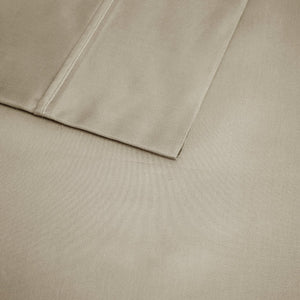 English Elm 4-piece Queen Sateen Cotton Blend Sheet Set for Cool Breathable Sleep Year Round Khaki B035P437446