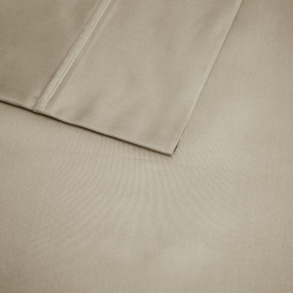 English Elm 4-piece Queen Sateen Cotton Blend Sheet Set for Cool Breathable Sleep Year Round Khaki B035P437446
