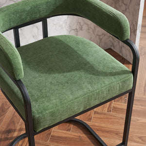 English Elm Modern Chenille Counter Stools Set of 2 — Upholstered Ergonomic Bar Chairs with Metal Frame & Armrests for Kitchen Island Green W1901P264277